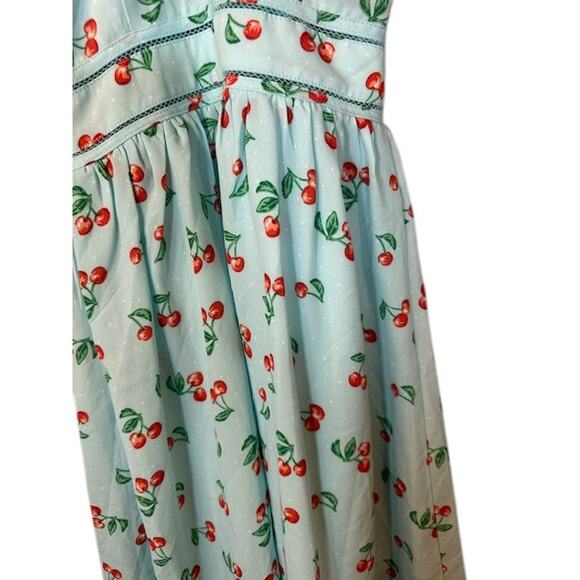 Maison Jules Baby Blue Red Cherry Sleeveless Lined Sundress Women Sz XXS - Picture 7 of 9